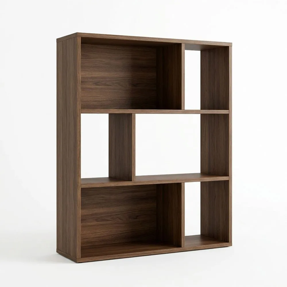 Regalsystem aus Spanplatte mit Melaminbeschichtung, Walnussfarbe, 5 Fächer, 170x120x35cm (Höhe x Breite x Tiefe)