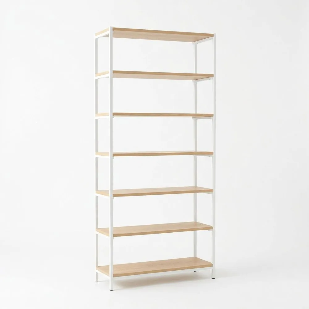 Stahl-Holzspanplatten-Regal mit 7 Böden Weiß Natur 80x35x180cm (B x T x H)