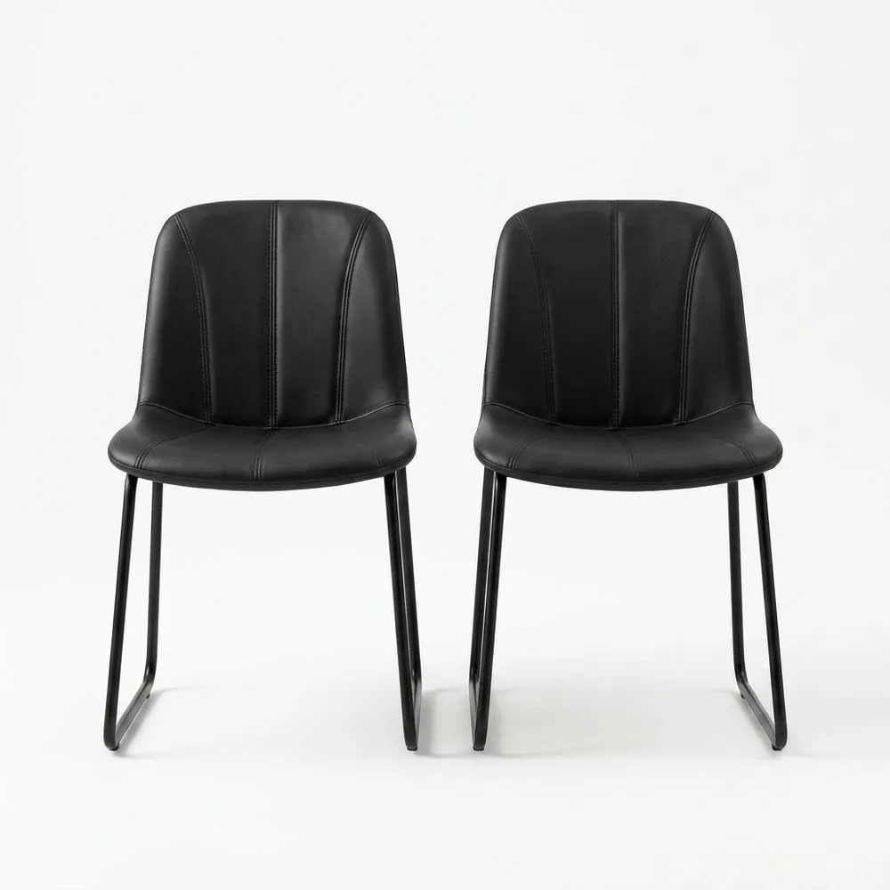 2er-Set Esszimmerstühle PU-Leder schwarz mit Stahlgestell
