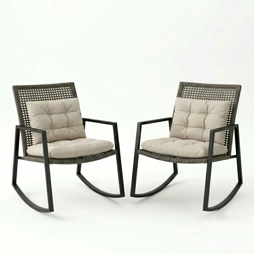 Set di 2 Sedie a Dondolo in Acciaio Verniciato con Cuscini in Poliestere PM3588170