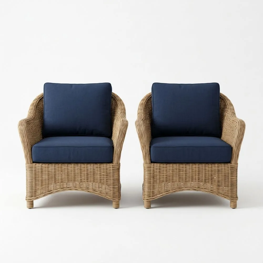 Set di 2 Poltrone in Rattan con Cuscini Blu TY9169648