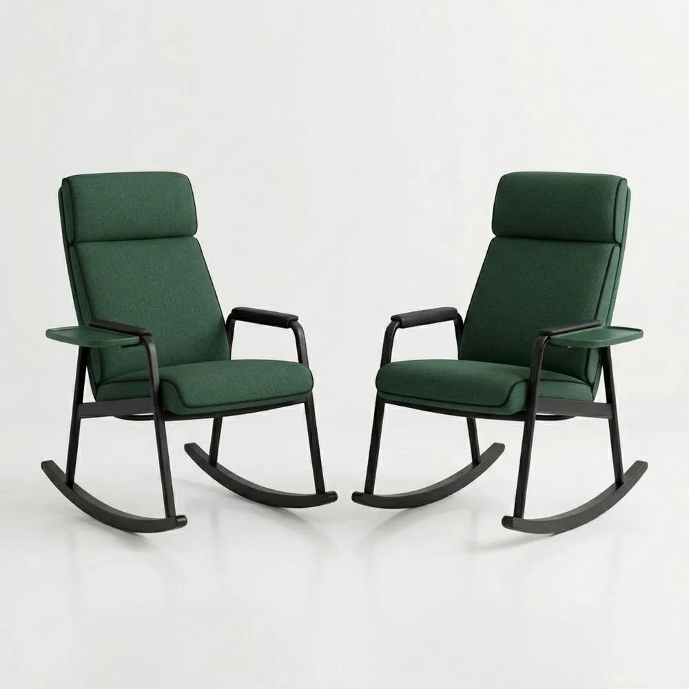 Set di 2 sedie a dondolo in tessuto verde con struttura in acciaio UD1061320