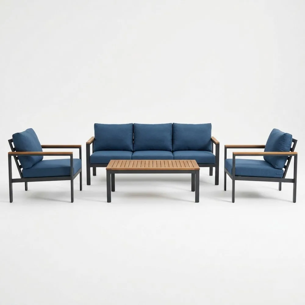 Set Giardino in Alluminio con Cuscini Blu ZB5426953