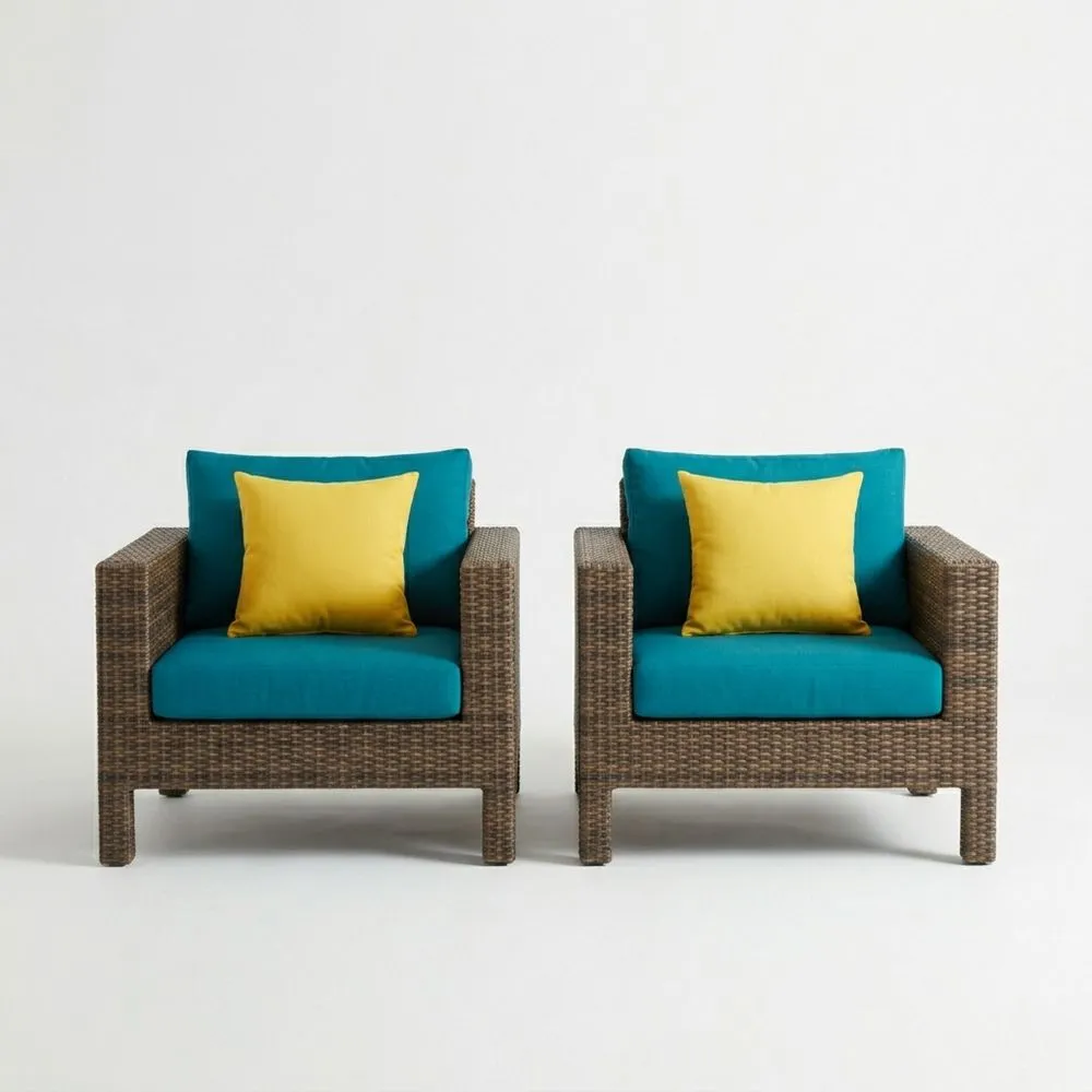 Set di 2 Poltrone in Rattan Sintetico con Cuscini Blu e Gialli UU3641268