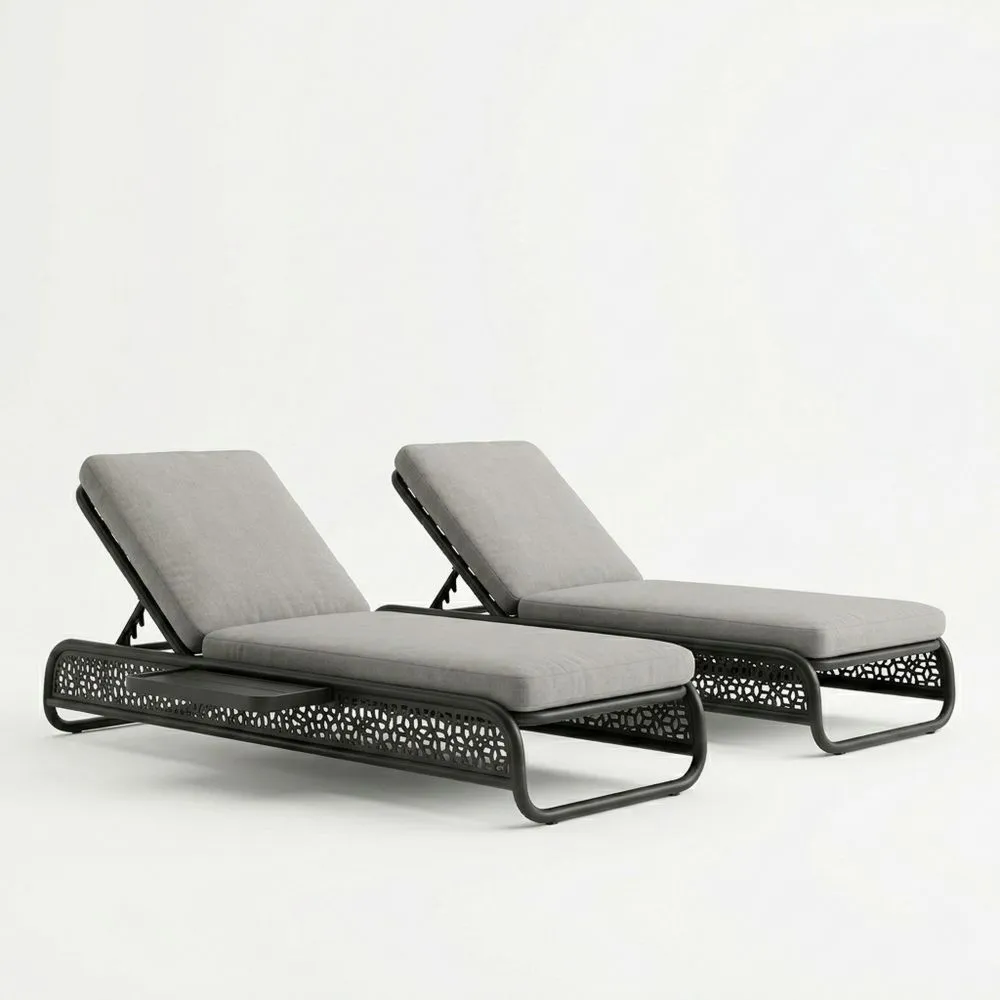 Set di 2 Lettini Prendisole in Acciaio Verniciato e Tessuto Grigio ZT2127169