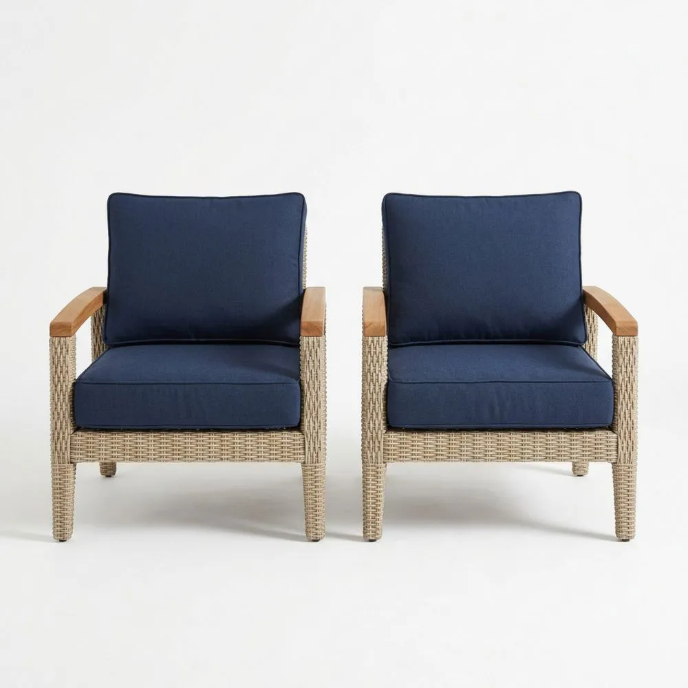 Set di 2 Poltrone in Rattan con Cuscini in Poliestere Blu RQ3801814