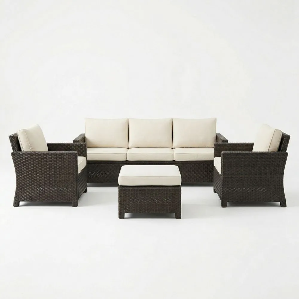 Set Divano Giardino in Rattan con Cuscini Crema DK3682312