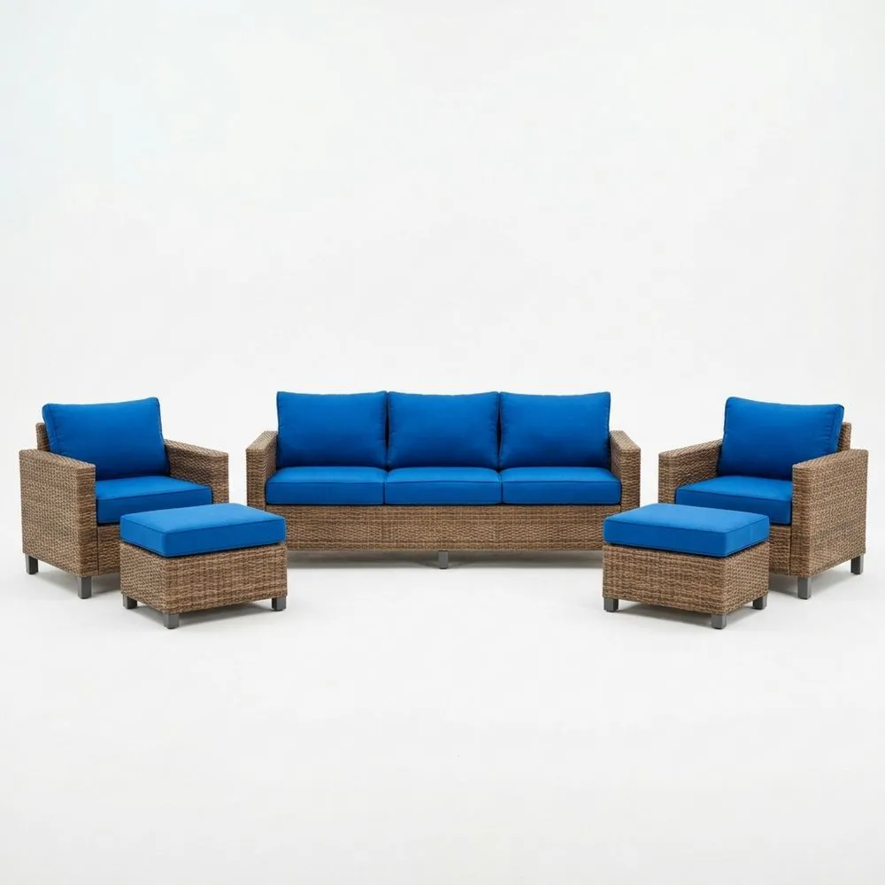 Set di mobili da giardino in rattan con cuscini blu OD8759023