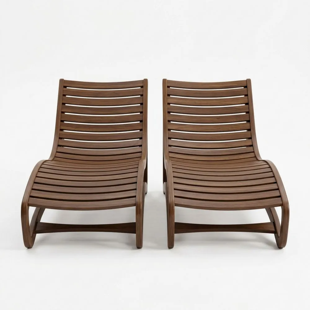 Set di 2 Sedie a Sdraio in Legno Massello Marrone BD1850679