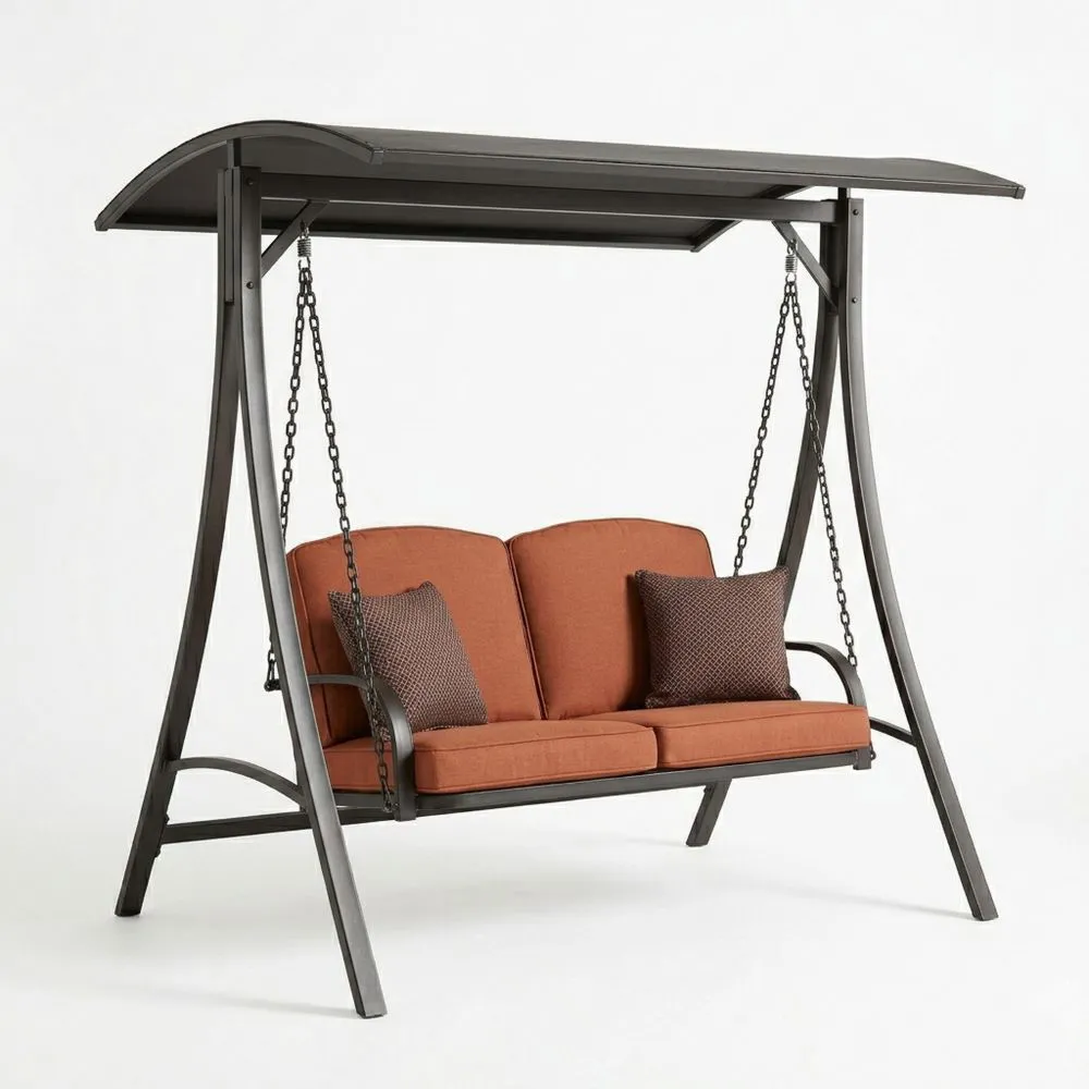 Dondolo da Giardino in Acciaio Verniciato con Cuscini in Poliestere Arancione PL7876020