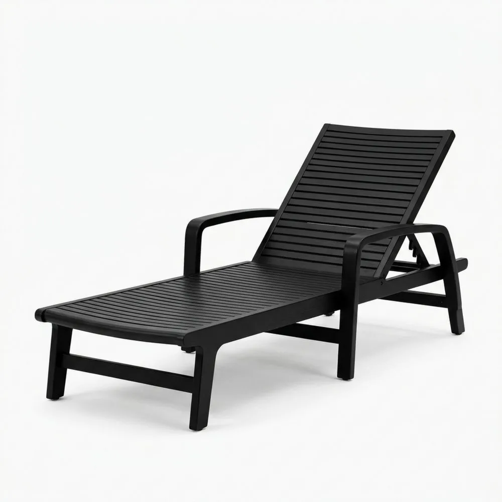 Lettino da Giardino Regolabile in Plastica Nero HI3220584