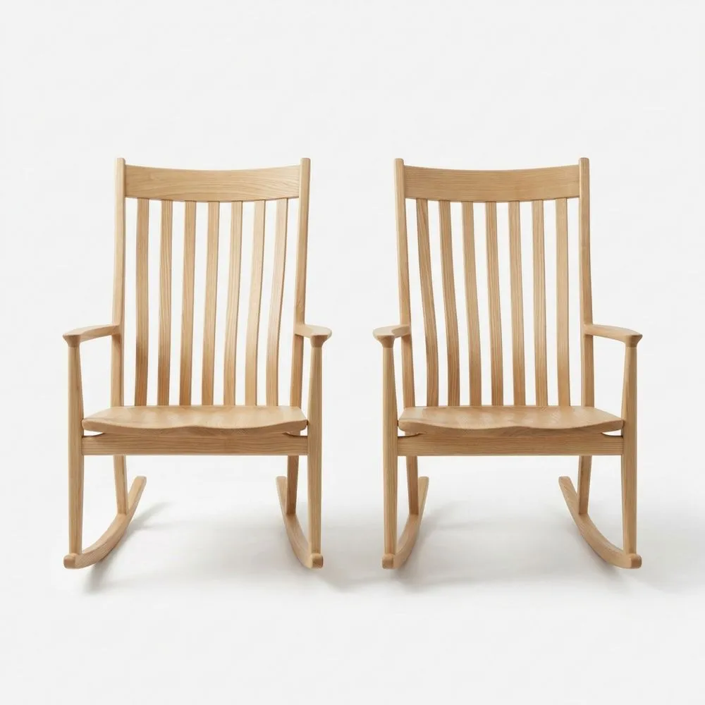 Coppia di Sedie a Dondolo in Legno di Rovere HH7048983