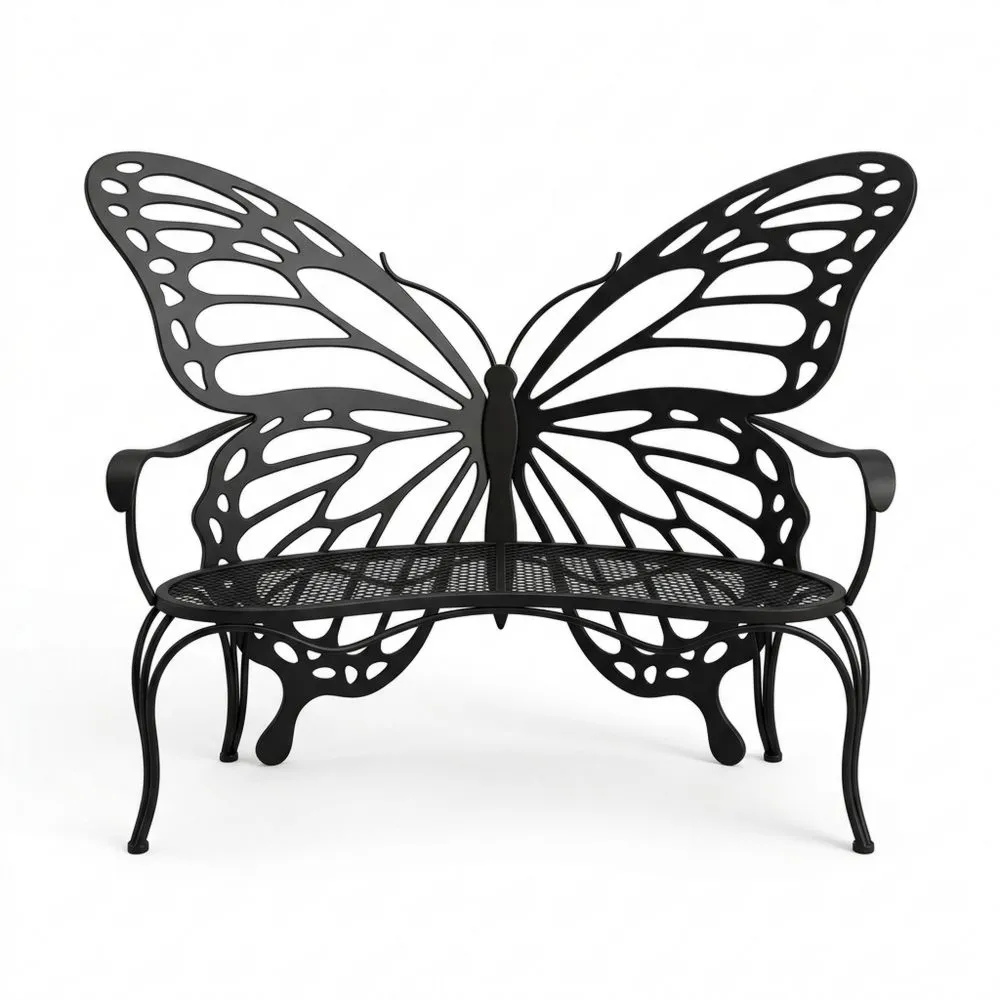 Panchina da Giardino in Ferro a Forma di Farfalla Nera BT3218598