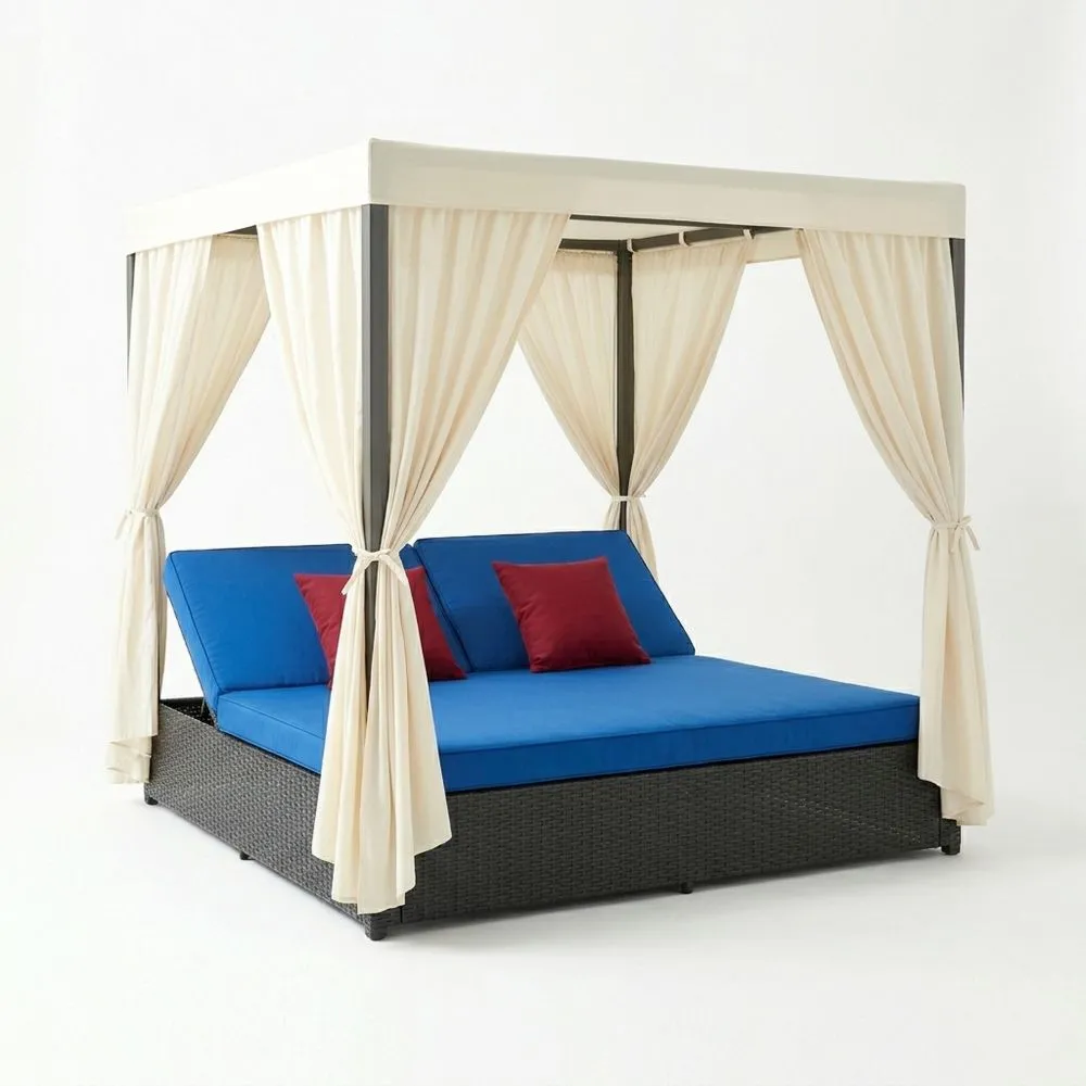 Letto a Baldacchino in Acciaio e Polyrattan con Materasso in Poliestere PD0012289