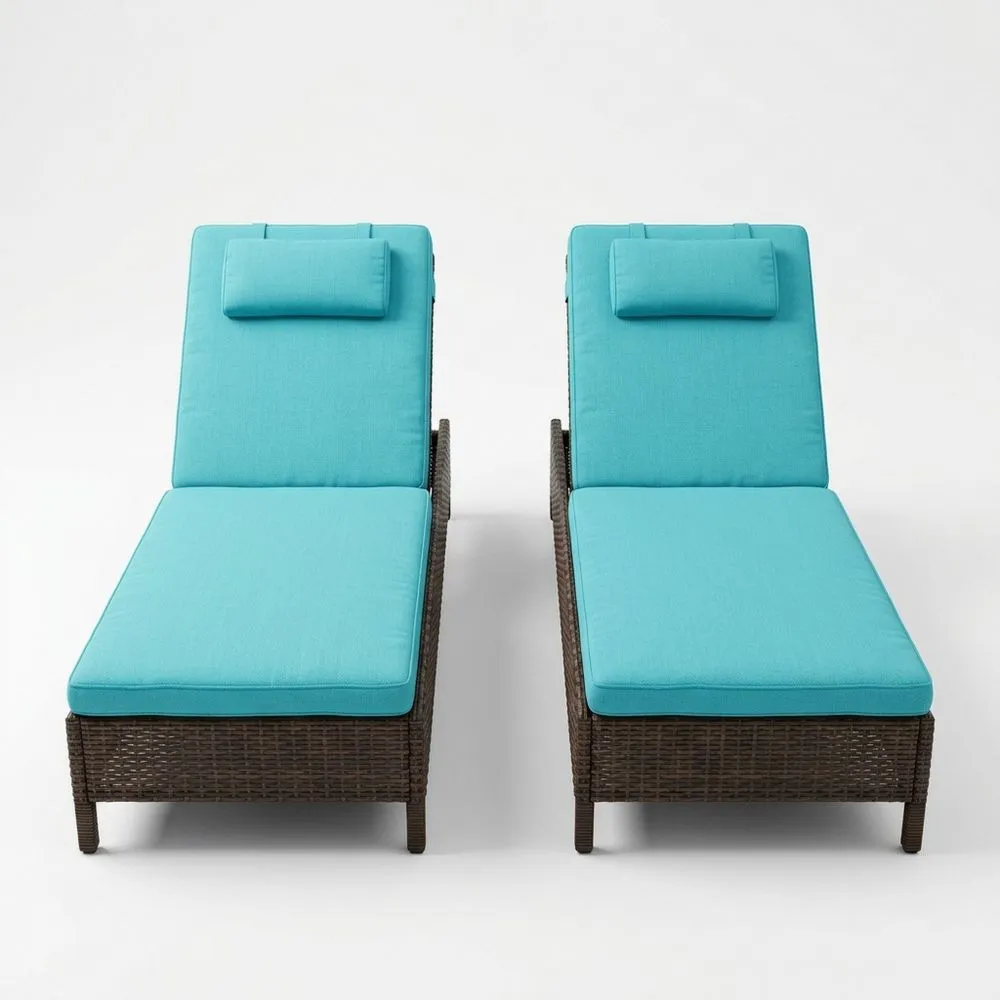 Set di 2 Lettini in Rattan con Cuscini Turchesi XL8294103