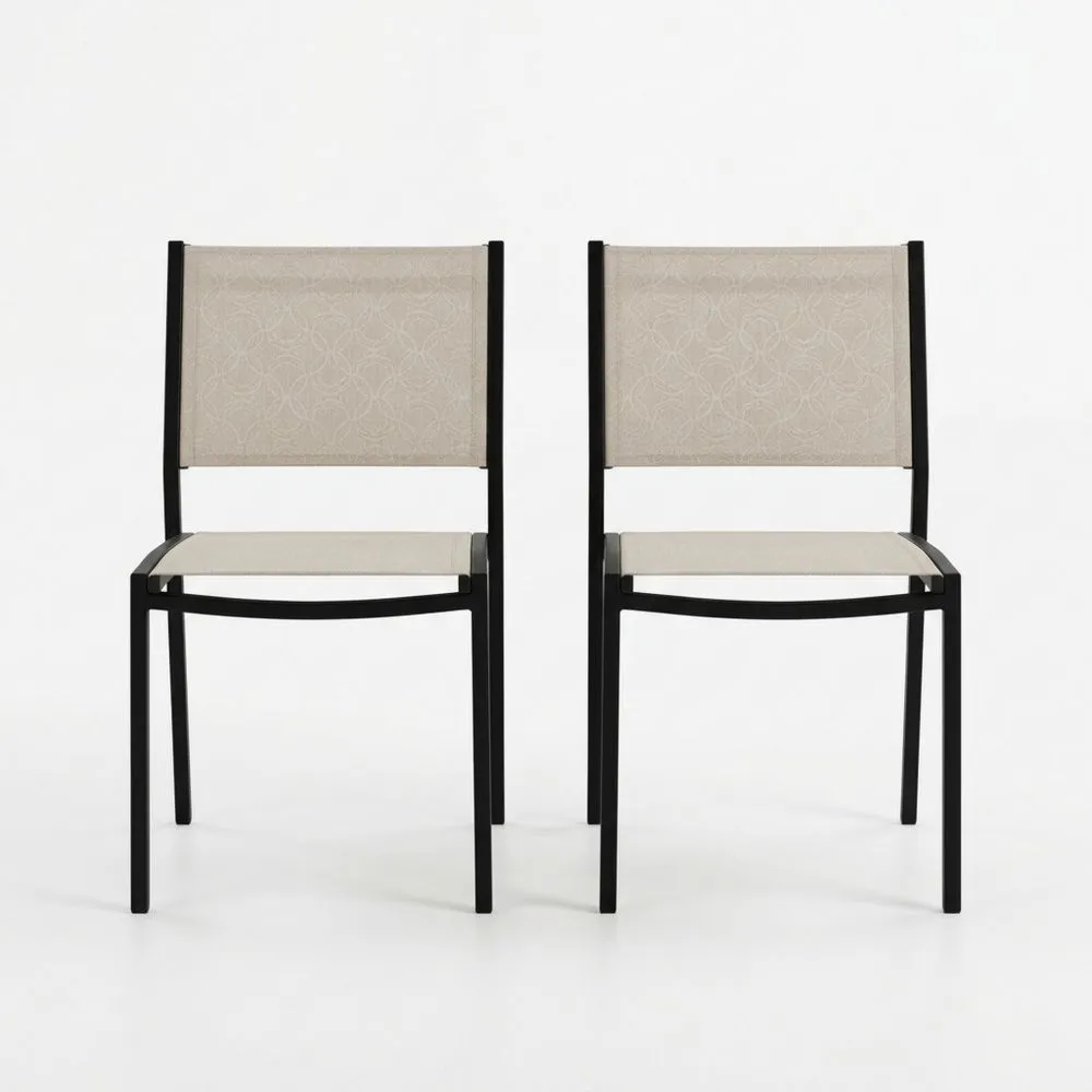 Set di 2 Sedie in Acciaio e Tessuto Nero e Beige UF1300308
