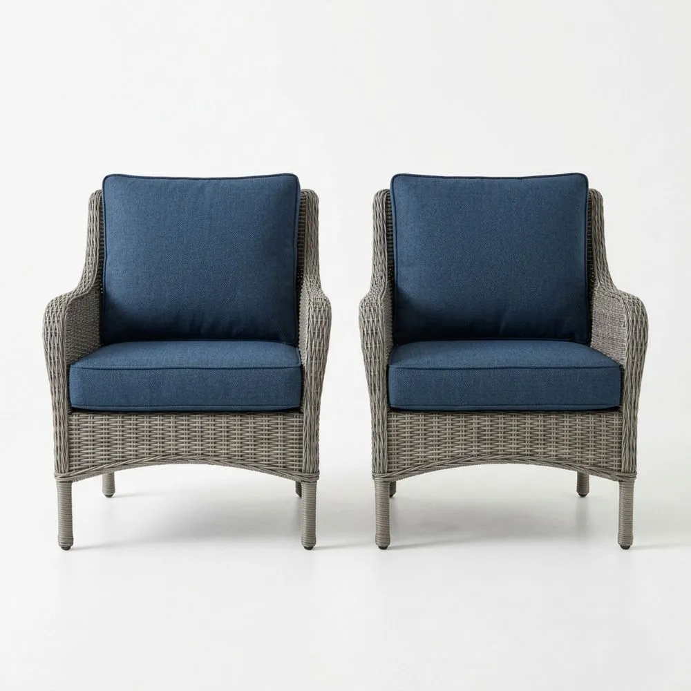 Set di 2 Poltrone da Esterno in Rattan con Cuscini Blu AW5532547