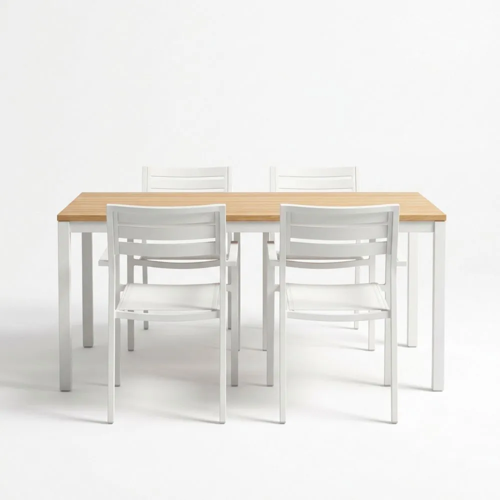 Set Tavolo e Sedie da Pranzo in Legno di Faggio e Acciaio Verniciato Bianco VO4934771