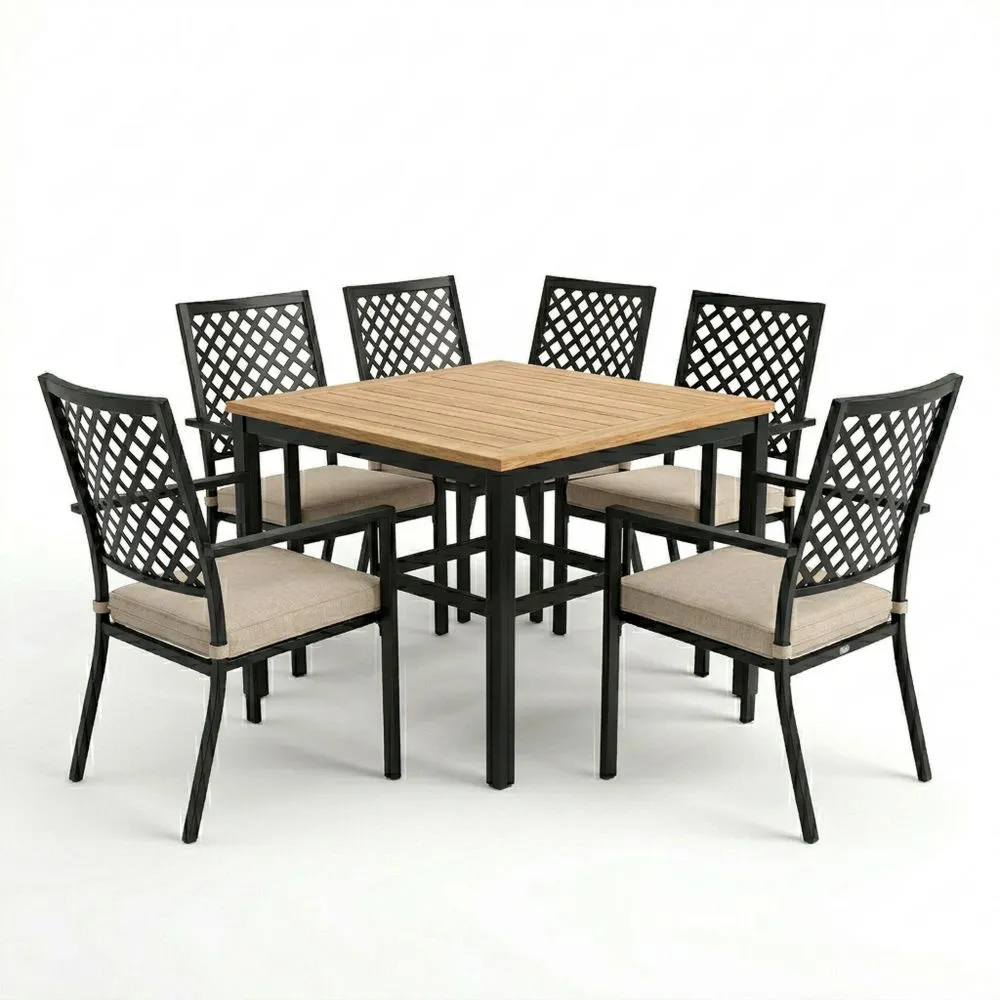 Set da Giardino con Tavolo Quadrato in Legno Teak e Sedie in Alluminio EB0013955