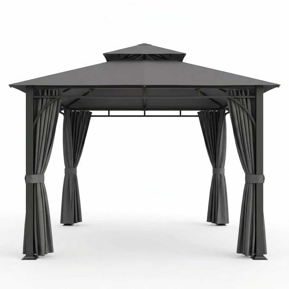 Gazebo rettangolare in alluminio con tende in poliestere Grigio Scuro RJ0570529