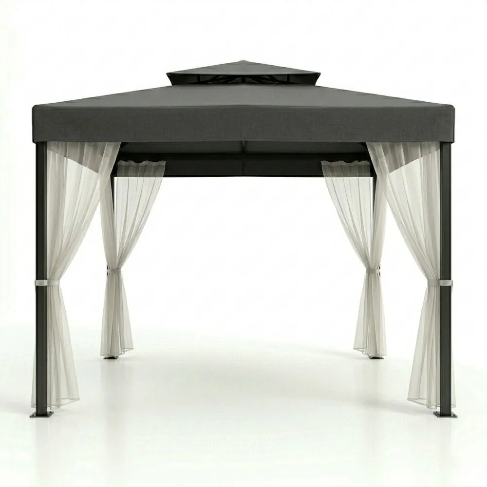 Gazebo in Alluminio con Telo in Poliestere e Tende Bianche 300x300 cm (Lunghezza x Larghezza) AP8616247