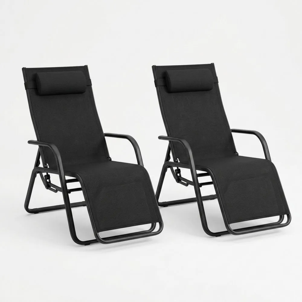Set di 2 Sdraio Pieghevoli in Acciaio e Tessuto Nero DV3099526