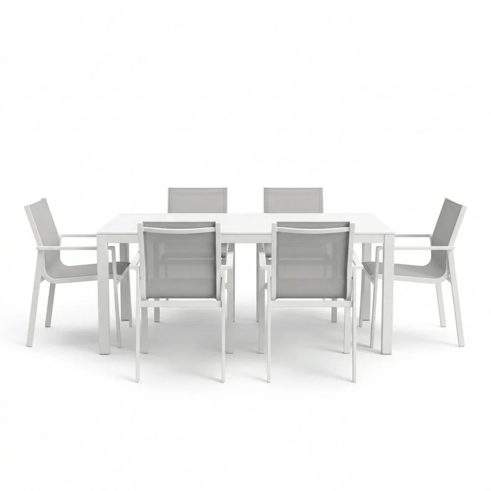 Set tavolo da pranzo rettangolare con 6 sedie in alluminio NC1375707