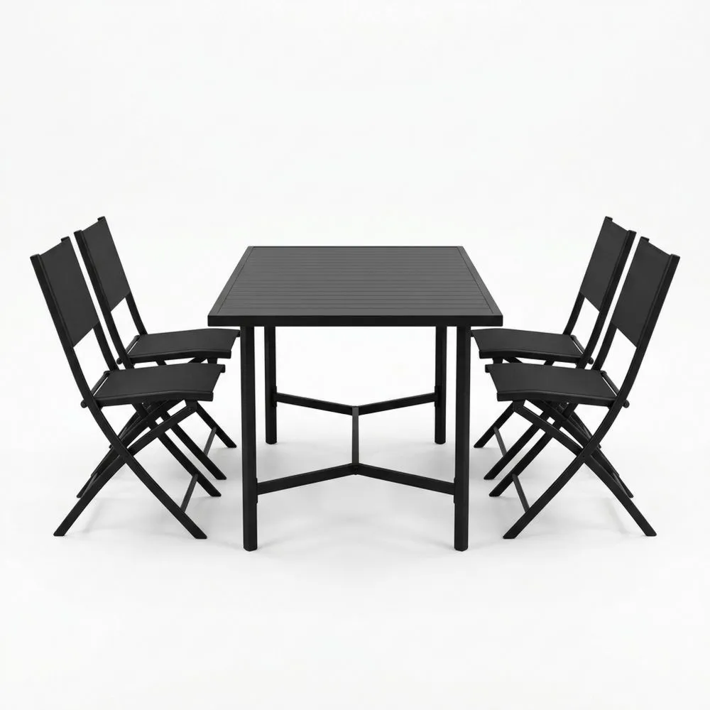 Set tavolo e sedie pieghevoli in alluminio nero per esterni HN8155193