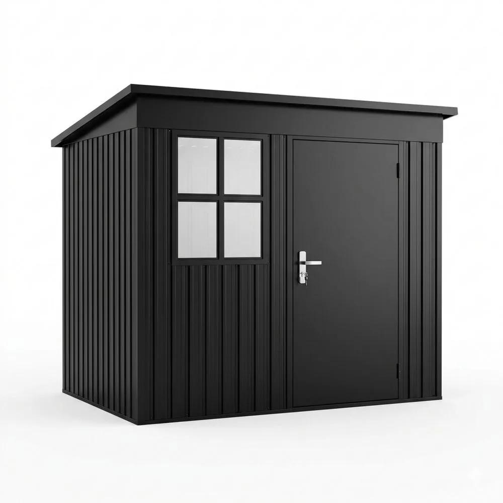 Casetta da Giardino in Acciaio Zincato Nero con Porta e Finestra  240 cm (lunghezza) x 180 cm (larghezza) x 190 cm (altezza) HW2235794