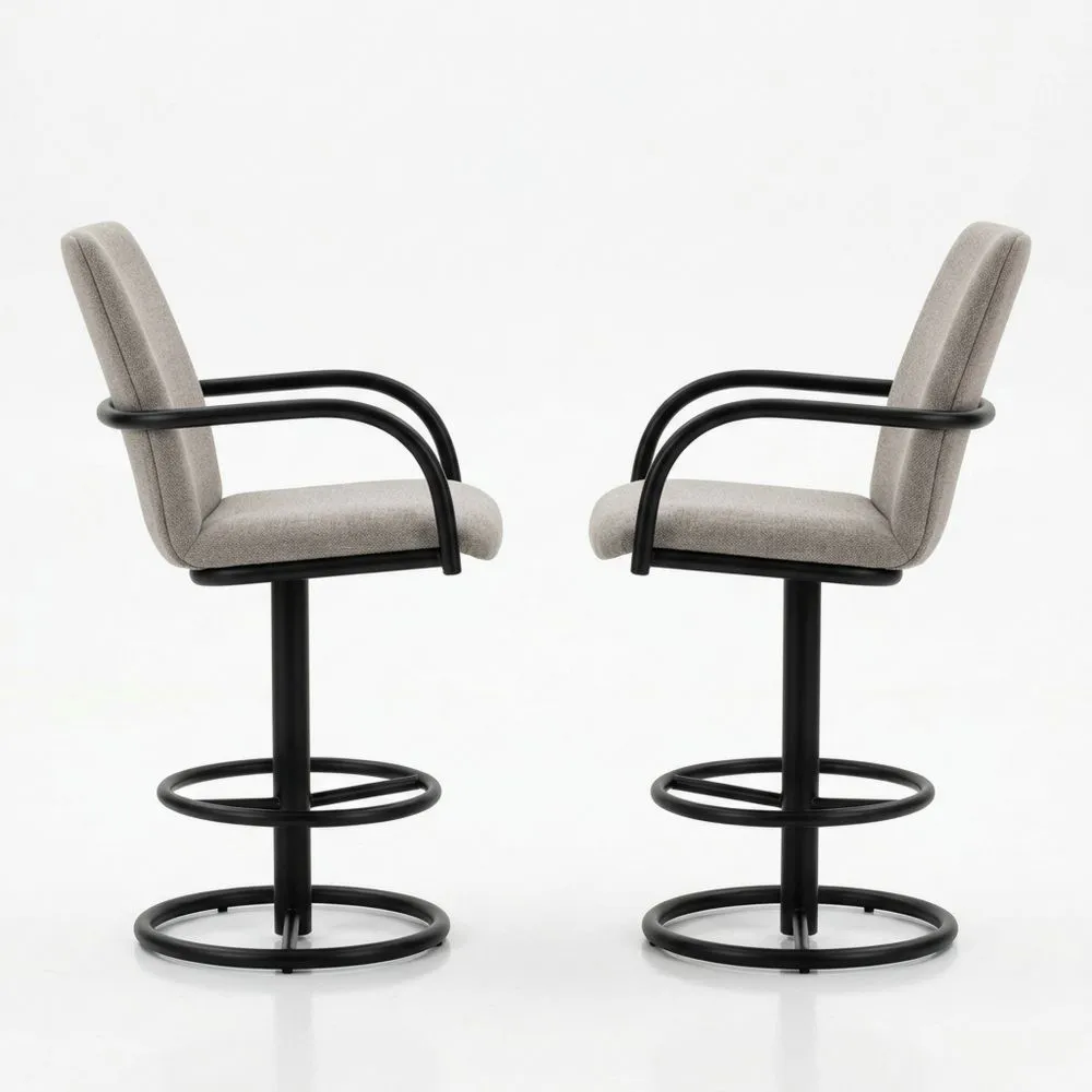 Set di 2 Sgabelli Girevoli in Tessuto con Braccioli Grigio e Struttura Nera IF0763536