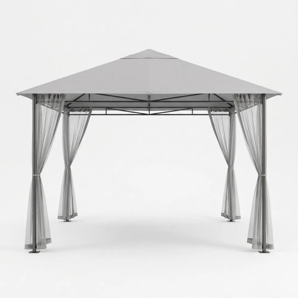 Gazebo in alluminio grigio con copertura in poliestere e tende in tulle UB2406935