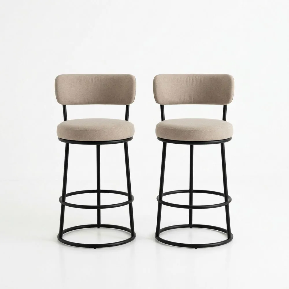 Set di 2 sgabelli in acciaio verniciato nero con rivestimento in poliestere beige e imbottitura in schiuma poliuretanica QO2845848