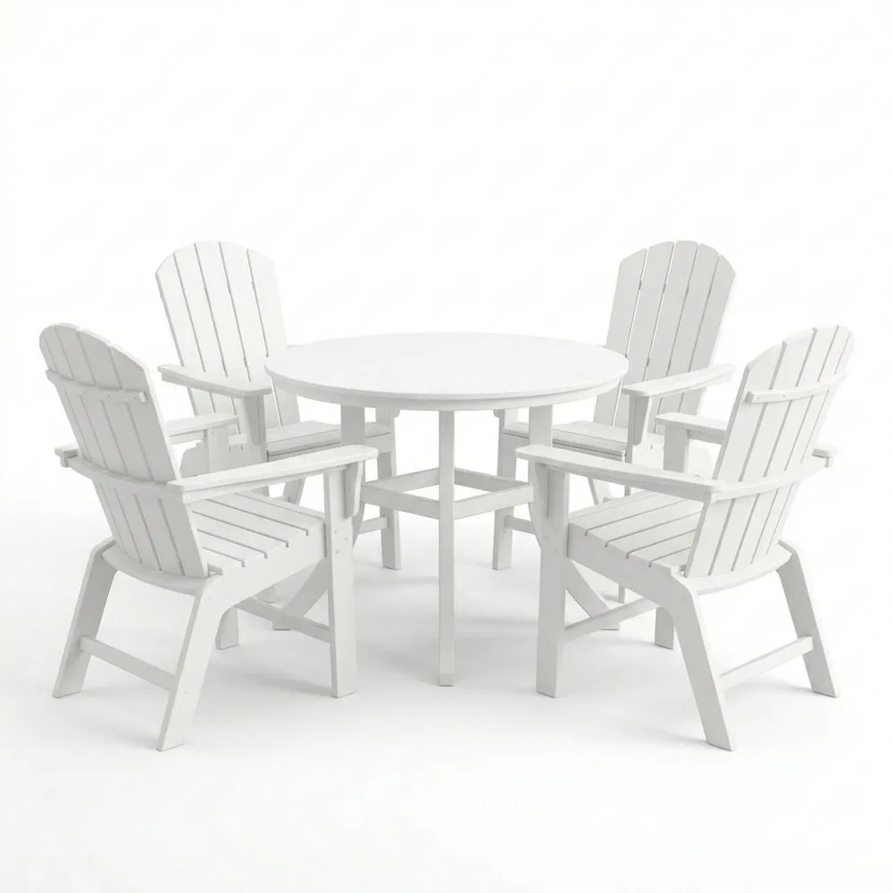 Set tavolo rotondo con 4 sedie in Legno Massello Verniciato Bianco per esterni BS2299074