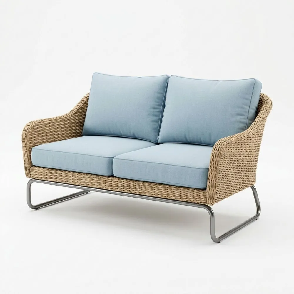 Divano in Rattan con Cuscini Blu XF9175999