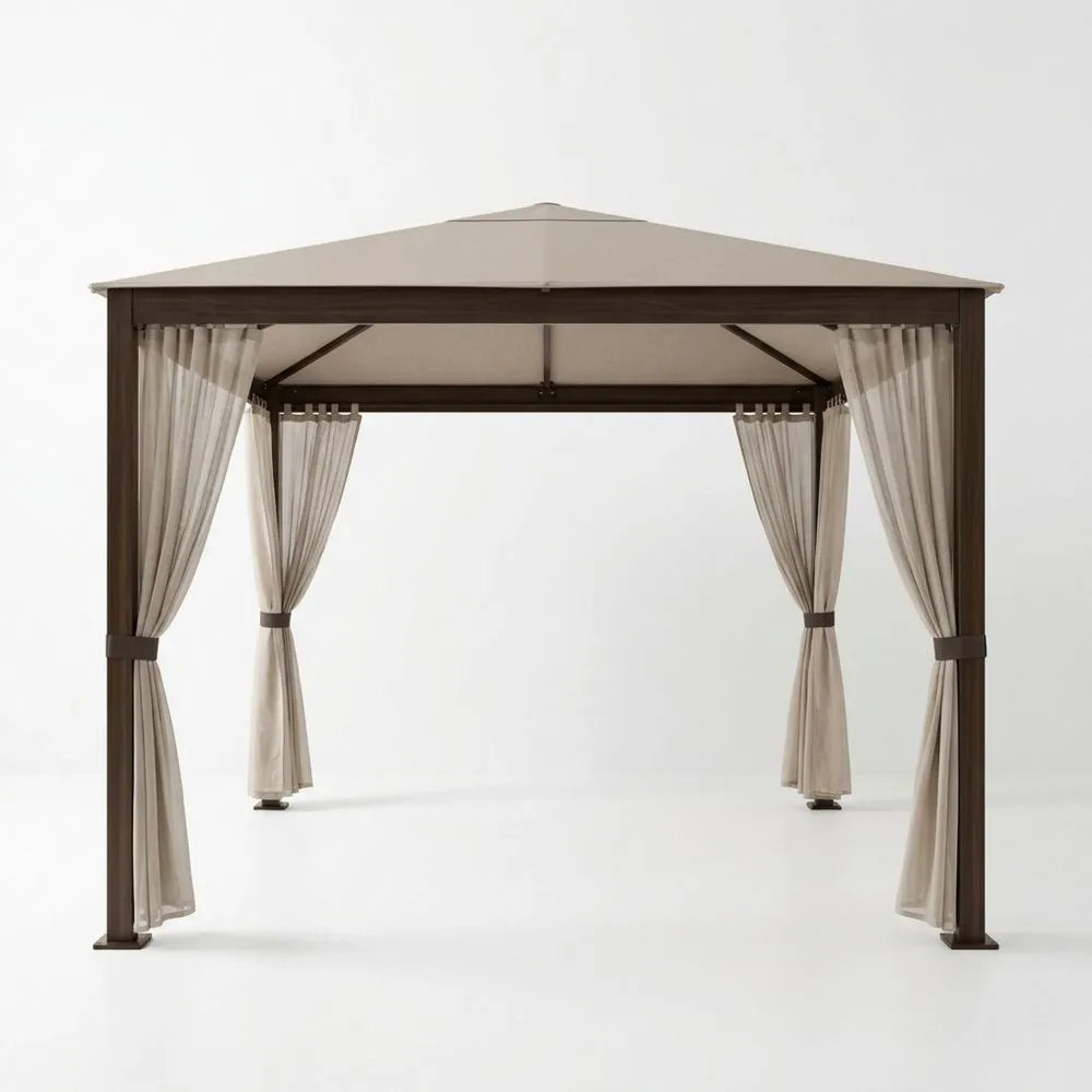 Gazebo da Giardino in Alluminio con Tende in Poliestere Beige 300x300 cm KO7056685