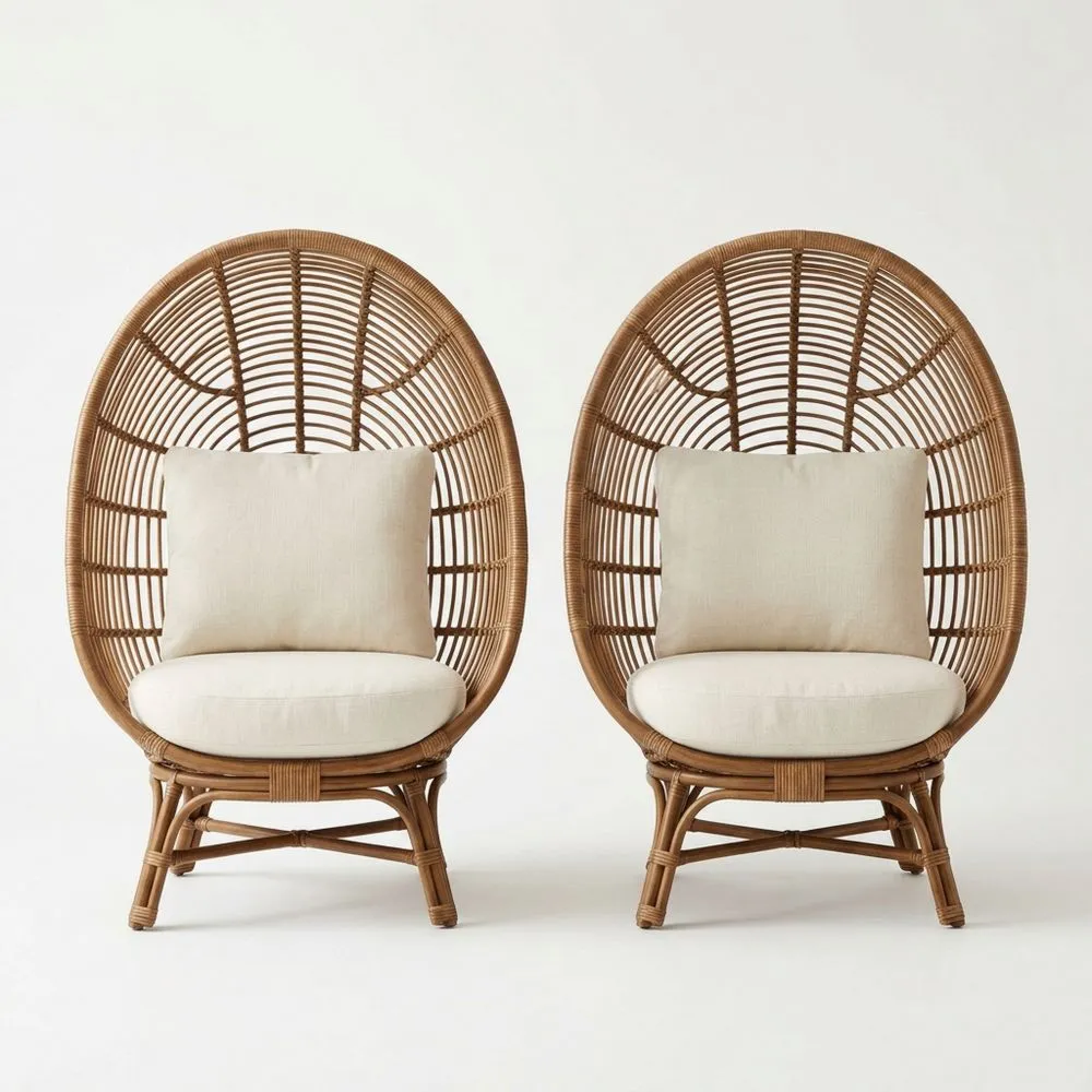 Set di sedie in rattan con cuscini in tessuto beige QU6511792