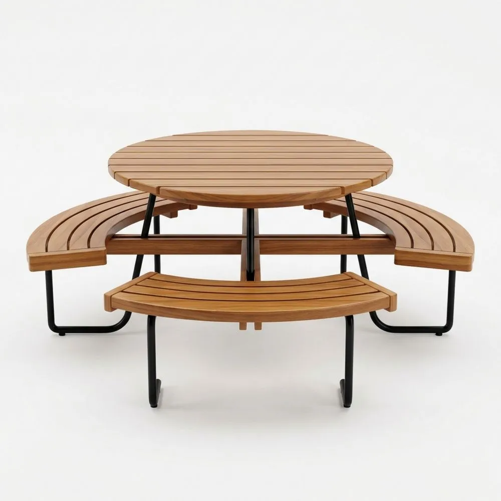 Tavolo da Picnic Rotondo in Legno di Acacia e Acciaio Verniciato Nero XS2831313