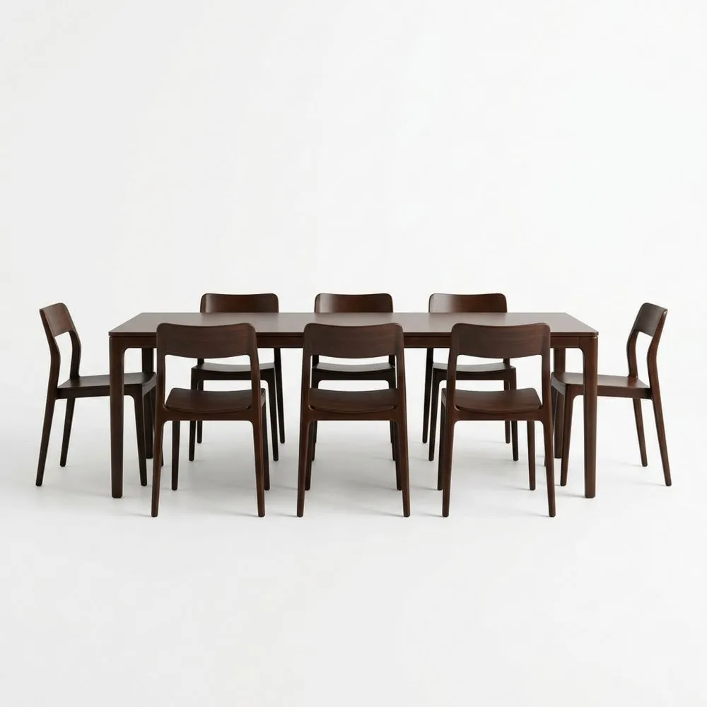 Set tavolo e sedie in legno di quercia marrone 8 pezzi AJ7620654