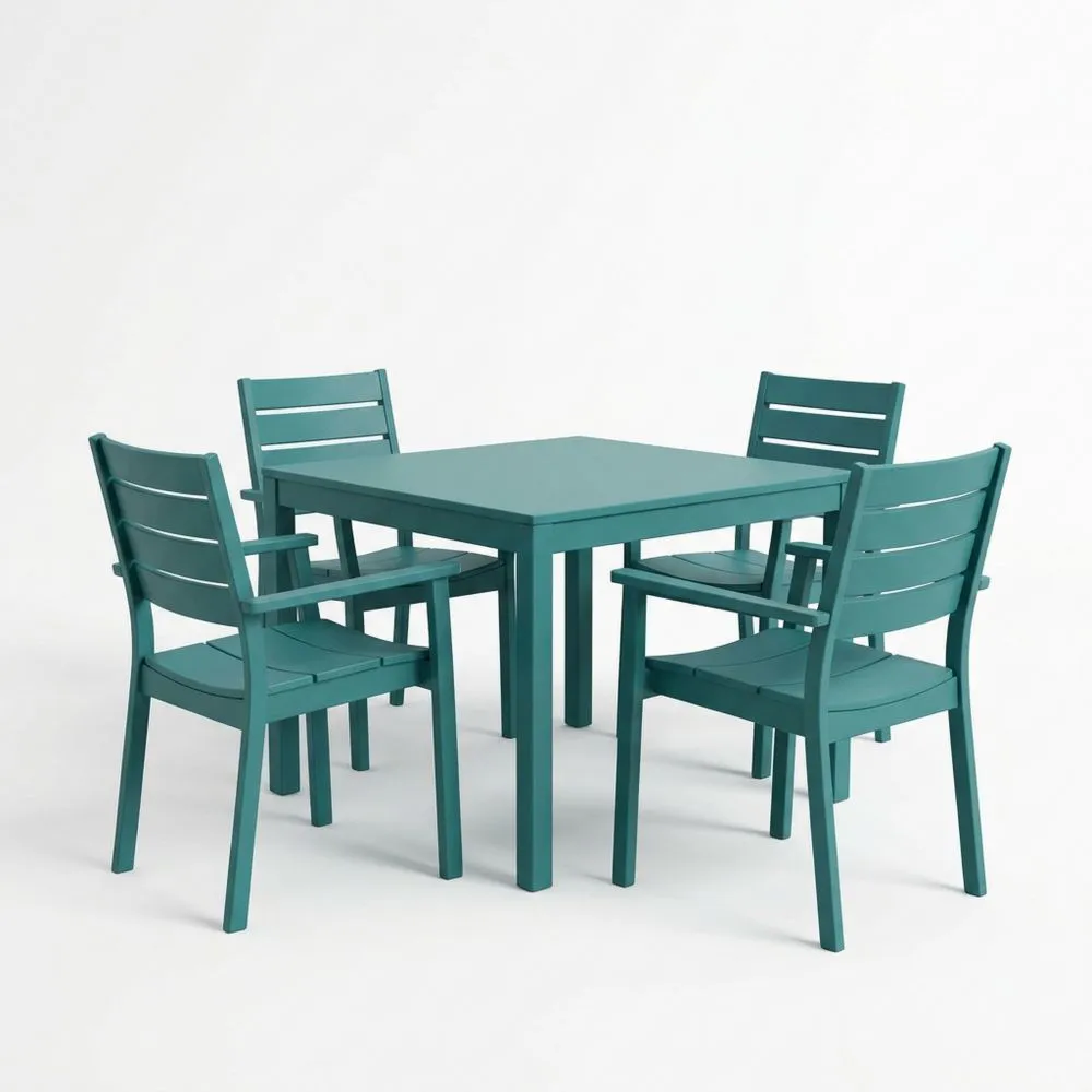 Set tavolo quadrato e 4 sedie in plastica verde AU1530952