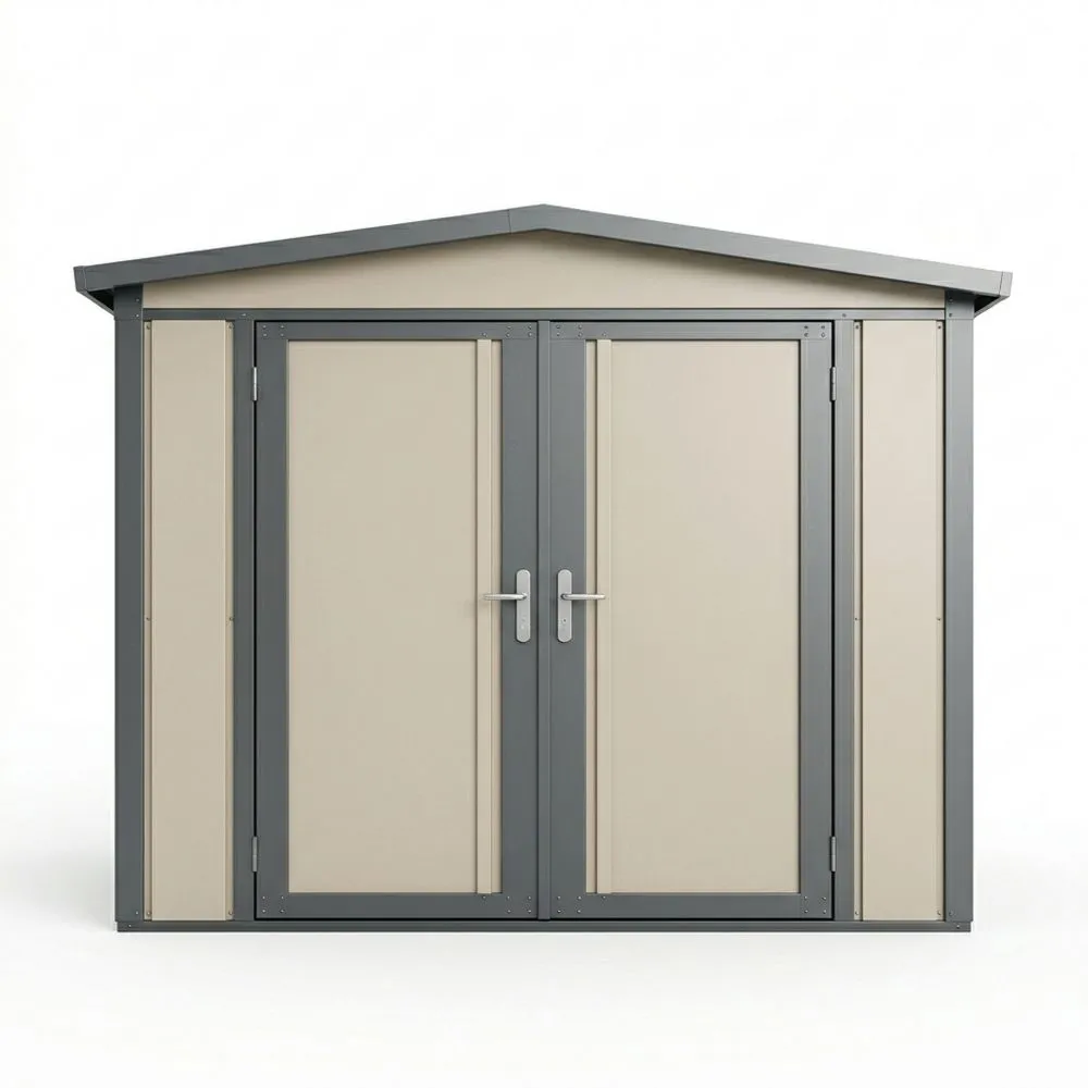 Casetta da Giardino in Acciaio Zincato a Doppia Porta Beige/Grigio AO5235068