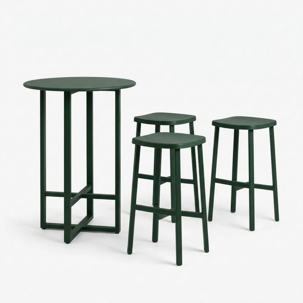 Set Tavolo Alto Rotondo e 3 Sgabelli in Acciaio Verniciato Verde HK8513764