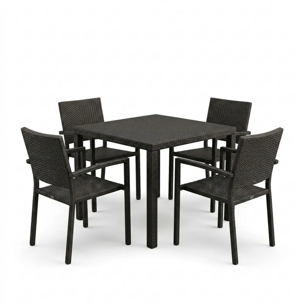 Set da Pranzo in Rattan Sintetico Nero con 4 Sedie VE5403575
