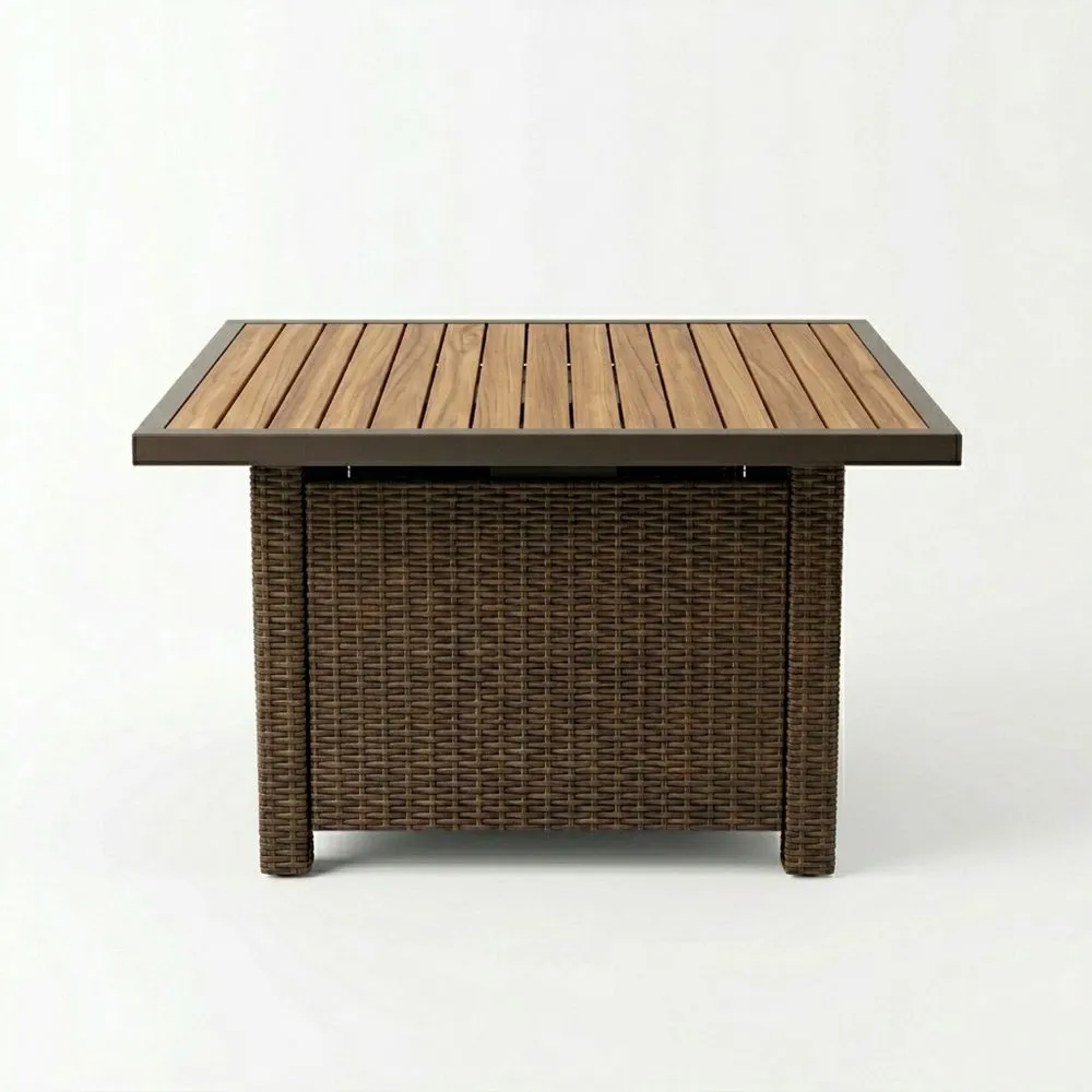 Tavolo da Giardino Quadrato in Rattan con Piano in Legno di Teak BM5702870