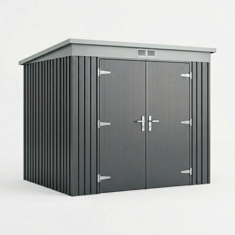 Capanno in Lamiera di Acciaio Zincata Grigio Scuro con Doppia Porta UL2593575