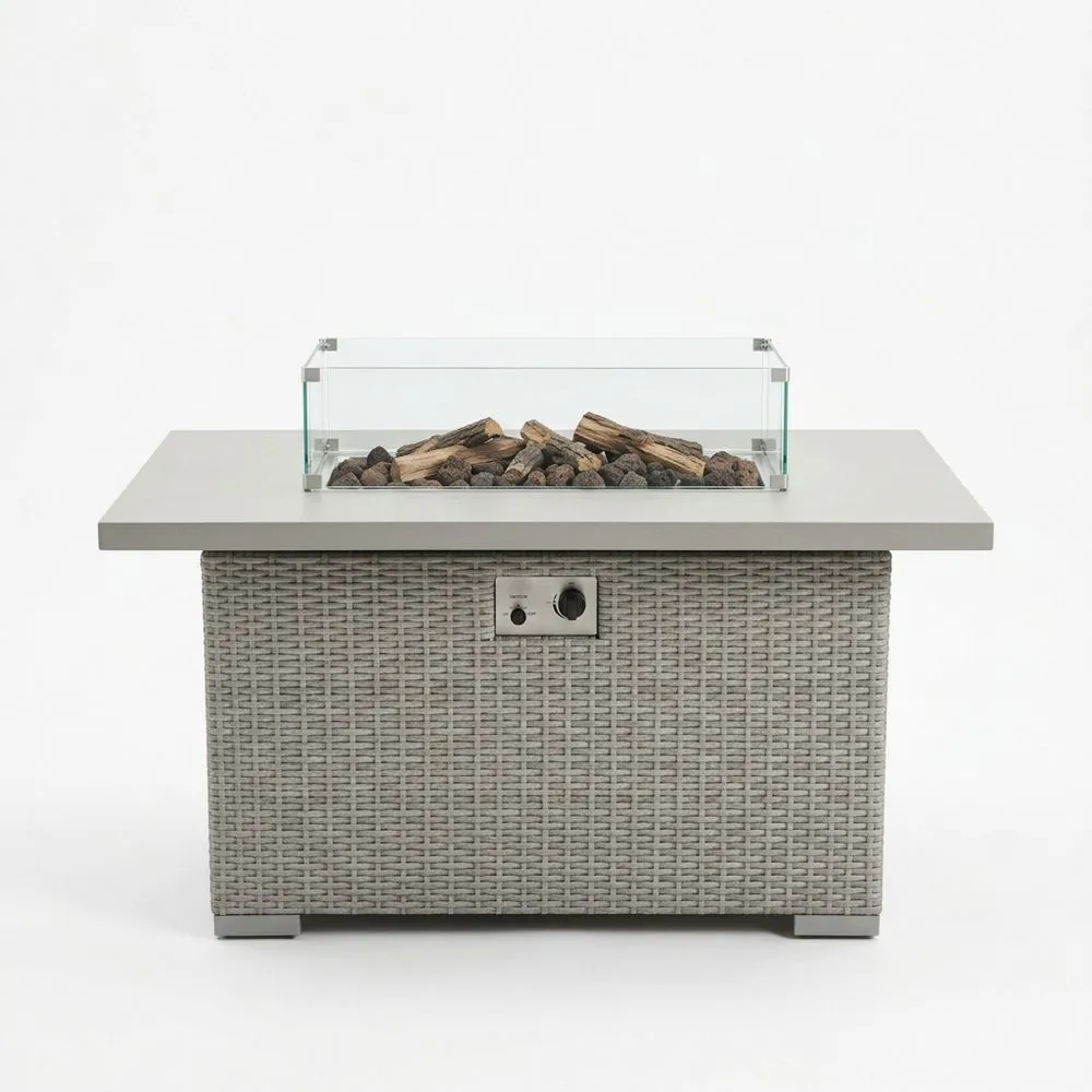 Tavolo Riscaldante in Rattan Grigio con Vetro Temperato e Gas OP4279415