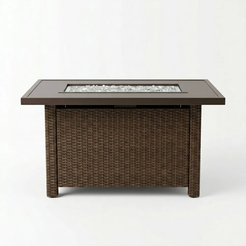 Tavolo da Giardino con Effetto Fuoco in Rattan e Vetro Temperato Marrone HE1238058