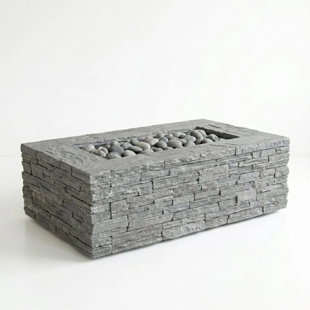 Tavolino rettangolare in pietra naturale con ciottoli TL7326781