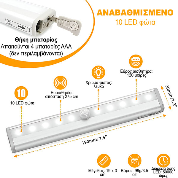 Φως LED με αισθητήρα κίνησης – αυτόματη ενεργοποίηση/απενεργοποίηση, χωρίς καλώδια | LUMICOM