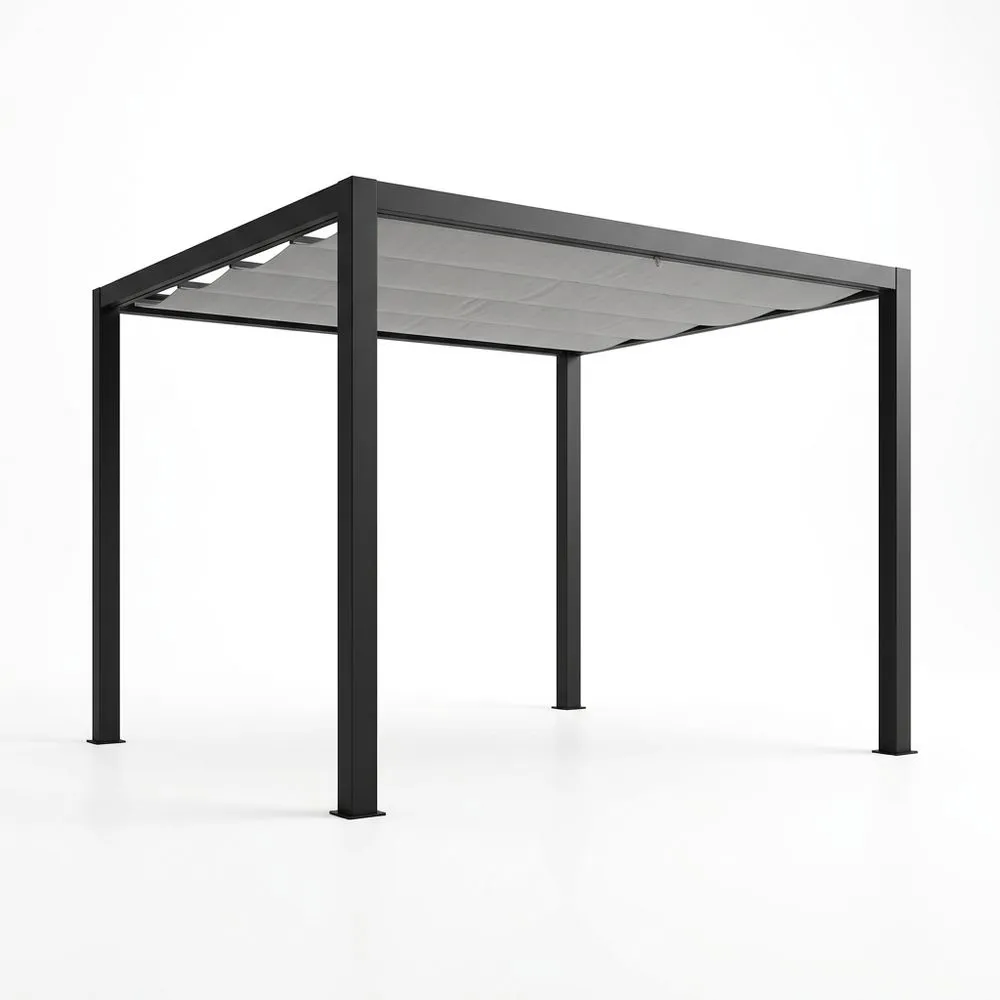 Gazebo da giardino in alluminio nero con tettuccio in poliestere, Lunghezza 300 cm x Larghezza 300 cm x Altezza 240 cm
