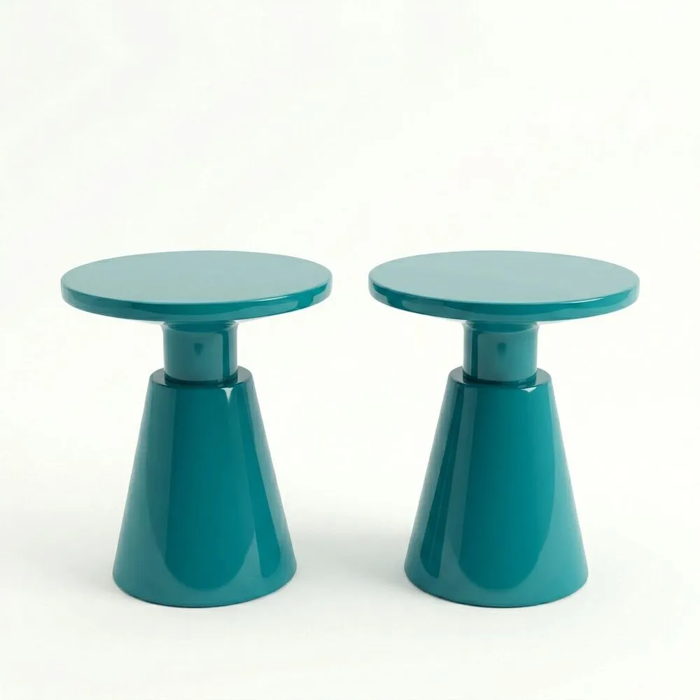 Set di Due Tavolini Rotondi in Plastica Verde, Altezza 40 cm